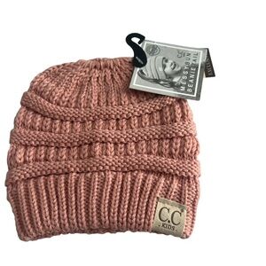 NEW C.C Boutique Exclusives Beanie Tail Knit Winter Hat Kids One Size Indi Pink
